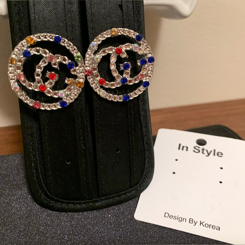 Brand new silver Fashion colorful rhinestone stud earrings